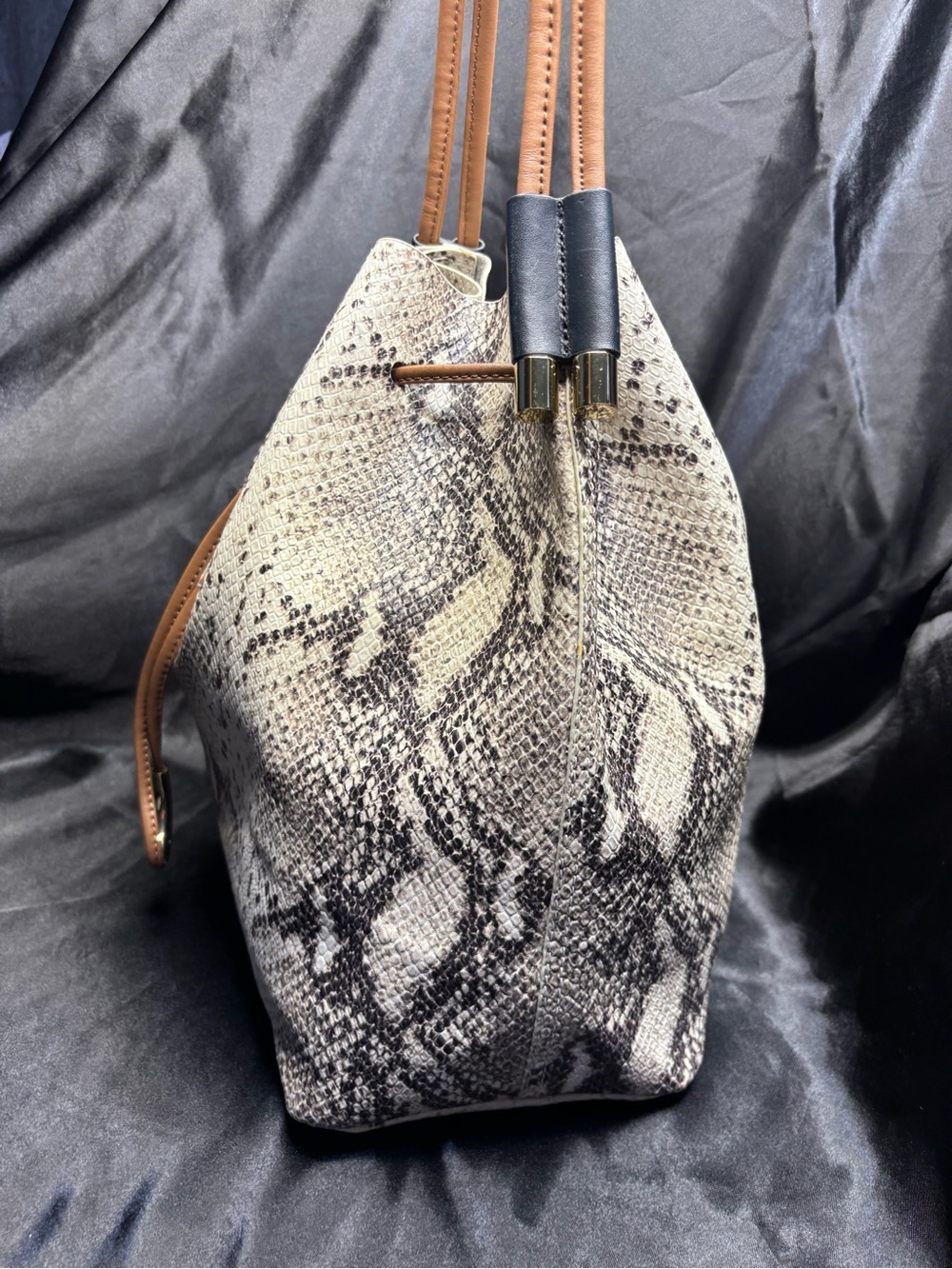 Vince Camuto Lorin Python Print Drawstring Bucket Bag - Picture 7 of 10